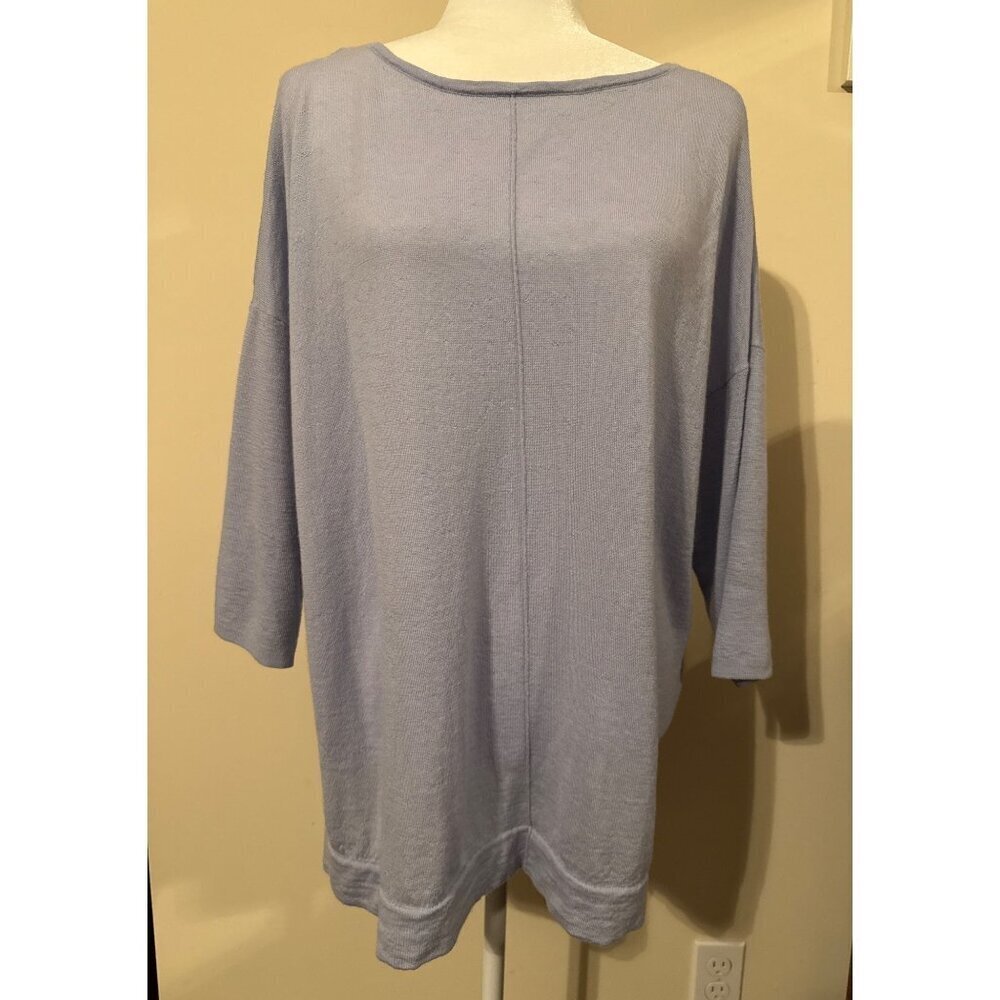 J. Jill Merino Wool Tunic Light Blue Boat Neckline Sweater 3/4 Sleeves Size X-L
